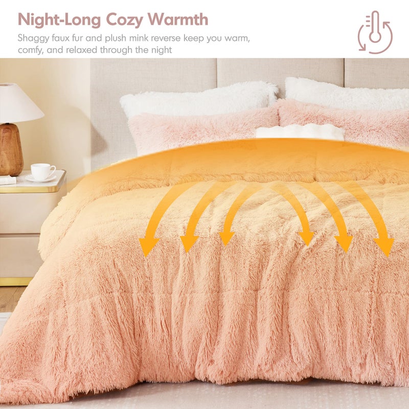 Intelligent Design Malea Shaggy Comforter Set, Long Faux Fur Cozy Down Alternative, Modern Casual Ultra Soft All Season Fluffy Bedding with Matching Sham, King/Cal King, Blush 3 Piece - Image 3